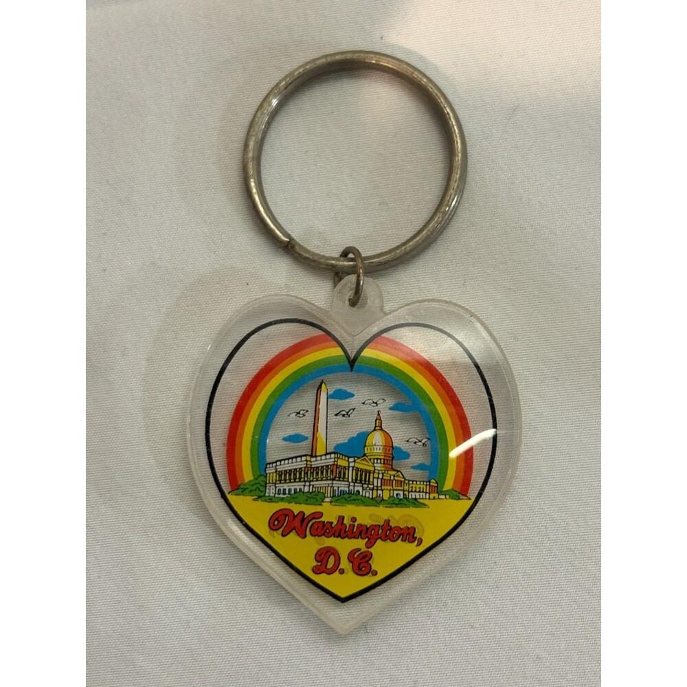 Vintage WASHINGTON, D.C. Heart & Rainbow Souvenir Acrylic Keychain
